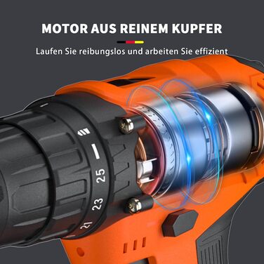 Акумуляторний шуруповерт-дрель 21V з набором аксесуарів для дому та саду (2 батареї, 45Nm, 25+1 ступнів, 2 швидкості)