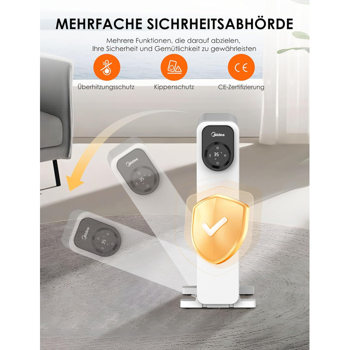 Масляний радіатор Midea NY2311-24UR, 2300 Вт, 11 секцій, електричний обігрівач з термостатом, LED-дисплеєм, дистанційним керуванням, захистом від перегріву, 4 режими роботи, тихий