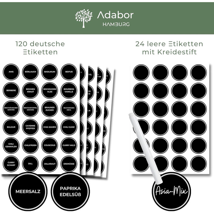 Стильна бамбукова полиця для спецій Adabor - органайзер з 27 скляними баночками, кришками та 144 етикетками