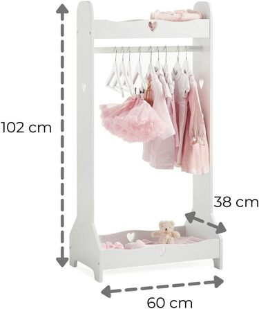 Standing Mirror for Children, Ages 3-7, Wood Kids' Mirror, Nursery, Mirror for Kids' Room, Kids' Mirror with Storage, Girl's Freestanding Standing Mirror White, Christmas Gifts (Clothes Rack)