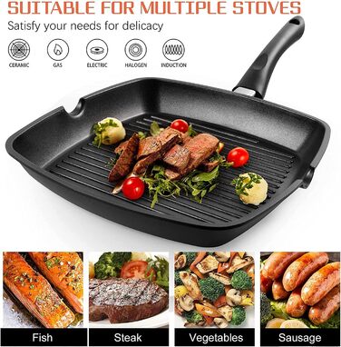 Сковорода гриль 28x28 см з алюмінію з індукційним дном, антипригарна PFOA-free, легка в очищенні