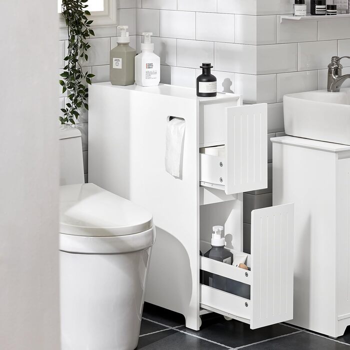 SoBuy BZR111-W Niche Shelf 20cm with Wheels Kitchen Shelf Niche Cart Roll Cart Niche Cabinet Narrow Shelf Toilet Paper Storage Bathroom Furniture White WxHxD approx. 20x75x60cm
