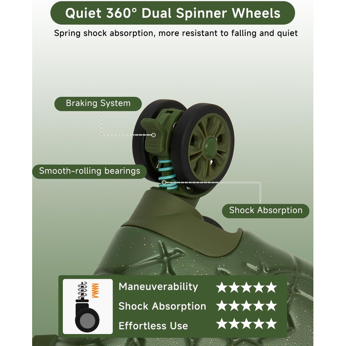 Набір валіз Sea Choice: 3 валізи з жорстким корпусом, розширювані, з 4 колесами, легкі, з TSA замком (зелений, ручна поклажа 20 дюймів)