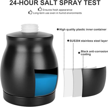 Дозатор мила з нержавіючої сталі з флаконом для рідини та помпою, 390 мл (Чорний, з дозатором)