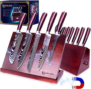 Набір кухонних ножів Hoablorn 15 предметів з блоком: високоякісний набір ножів з дерев'яним блоком, ідеальний для дому та як подарунок