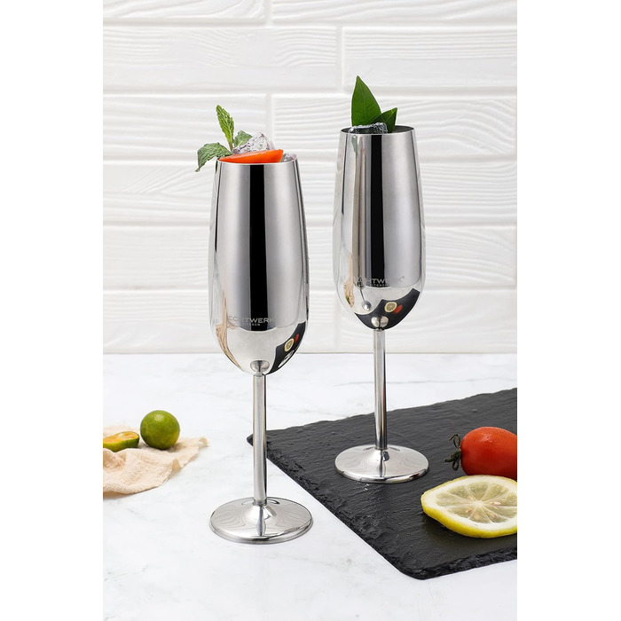 Склянки для шампанського та ігристих вин Echtwerk: нерозбивні, з нержавіючої сталі, 2 шт., 250 мл, срібна серія (набір)