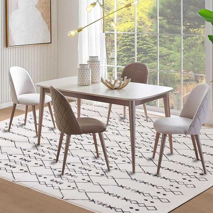 Килим для вітальні абстрактний великий, 120 x 160 см (160 x 200 см), короткий ворс, білий, бежевий/слонова кістка, для вітальні, спальні, їдальні