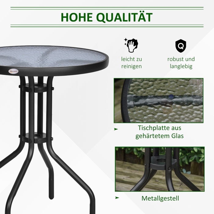 Круглий садовий стіл Outsunny Ø60xH70cm з металу та захисним склом, ідеально підходить для саду та балкону