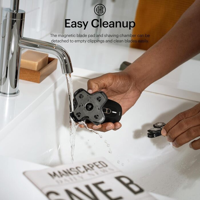 MANSCAPED® The Dome Shaver™ PRO Head Shaver for Men, 5 rotating SkinSafe® blades with FlexAdjust Technology, waterproof, USB-C/Inductive charging, battery-powered, travel lock
