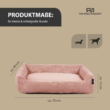 Rohrschneider Washable Dog Bed for Small and Medium-Sized Dogs with Dog Cushion Cord (approx. 70x50 cm) incl. Poop Bags (Powder Pink, Cord Fabric Wide)