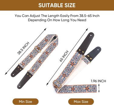 Гітарний ремінь Jacquard з вишивкою з бавовни з кінцями з натуральної шкіри для акустичної гітари GS-89-1 Petal Brown