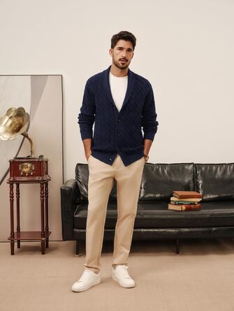 Кардиган чоловічий PJ PAUL JONES з коміром-стійкою, великий в'язання, на ґудзиках (XL, темно-синій)