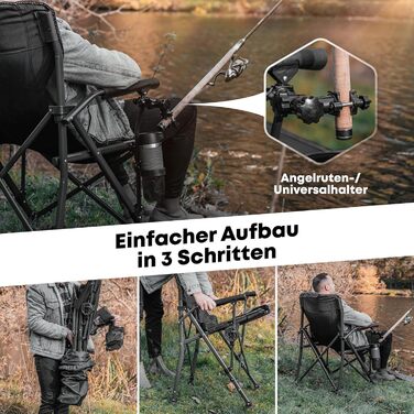 Крісло кемпінгове складане посилене до 160 кг з подушкою, підсклянником та сумкою для зберігання - для риболовлі, пляжу, відпочинку на природі (Чорне)