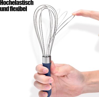 Ручний вінчик для кухні Doosu 28 см, з нержавіючої сталі 18/8, 8 гнучких дротів для збивання та перемішування (Midnigth Blue, S-23cm)