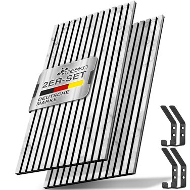 Акустичні настінні панелі TRESKO з дерева 120×60x2,1 см, 2 шт. — 3D ламельна стіна для шумоізоляції, колір Білий/Мармур, з набором для монтажу та 4 вішаками