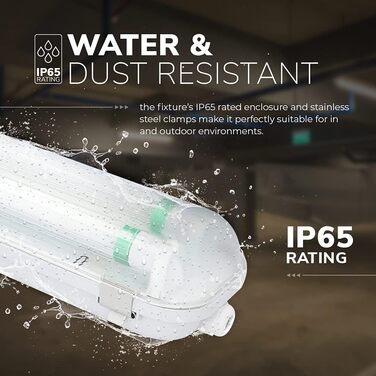 HOFTRONIC - LED Damp-Proof Light 150cm Cold White 60W 10500lm Flicker-Free Linkable T8 Workshop Lamp IP65 Waterproof Basin Light Double for Garage, Basement, Office (160lm/W, 6000K)