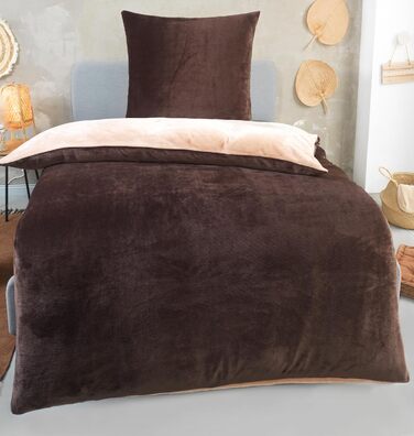 Комплект постільної білизни DreamHome Winter Wende з плюшу 135x200, Nicky-Teddy, Cashmere Touch, кораловий фліс, колір: коричнево-бежевий