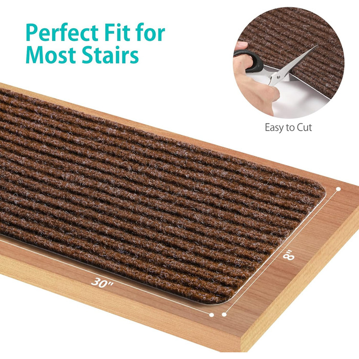 Килимок для сходин ToStair, 20x76 см (15 шт.) - антиковзаючі сходинкові килимки для дому, захист від зносу, для дітей, літніх людей та собак (колір: коричневий)