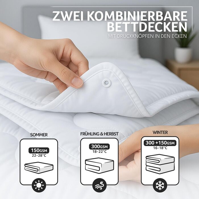 Ковдра Gentle North 155x220 - 4-сезонна ковдра для алергіків, м'яка та пухнаста, 155 x 220 см, придатна для прання при 60°C