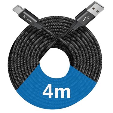 Кабель USB-C на USB-A, 4м, чорний: для Samsung, iPhone, Redmi, Pixel