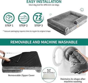 Крісло-лежанка для собак середніх порід YITAHOME, 51x48 см, ортопедичне, знімний чохол, сіре