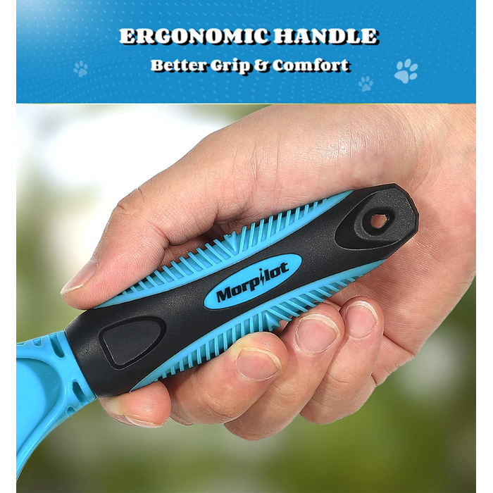 Щітка для собак та котів, 12+23 зубці, нержавіюча сталь, двостороння, для видалення шерсті та розчісування вузлів, блакитна