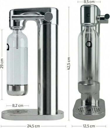 Aquafloow Содовий апарат з нержавіючої сталі для приготування газованої води з CO₂ циліндром (60 л), пляшка 0.8 л BPA-free з нержавіючою основою