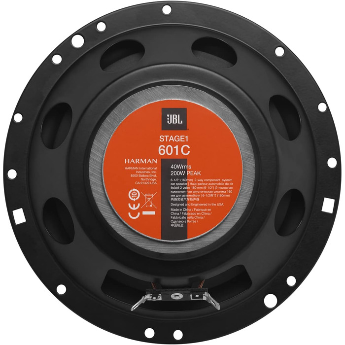 Автомобільна акустика JBL Stage1 601C 200 Вт, компонентна система 2-смугова, динаміки 16-17 см, твіттер, чорна, Harman Kardon