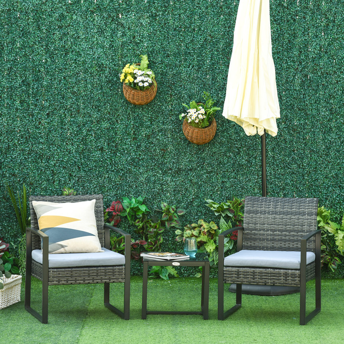 Набір садових меблів Outsunny з ротангу Polyrattan на 2 особи з сірими подушками, стійкий до погодних умов і стильний