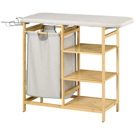 HOMCOM Laundry Basket 57.4 L Laundry Collector with Ironing Board and Iron, Laundry Box with 3-Tier Shelf, Pull-Out and Removable Bag
