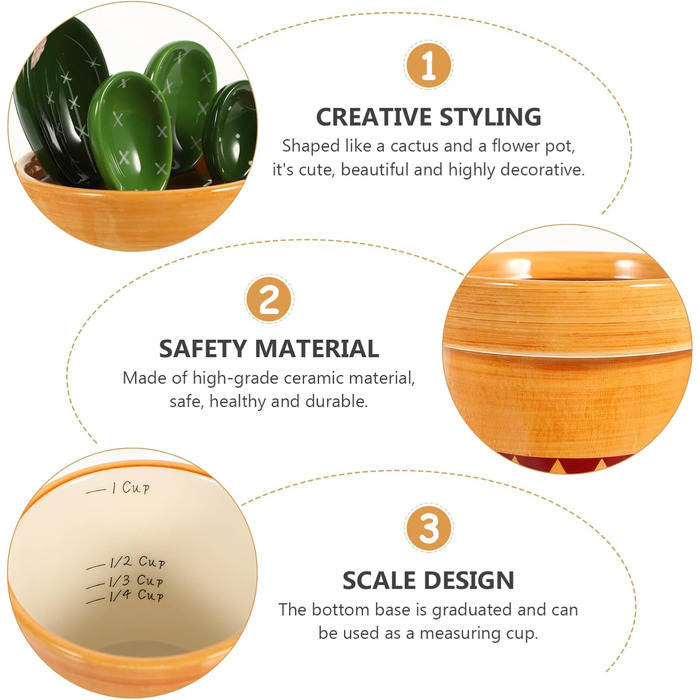 Cabilock 1 Set Cactus Measuring Spoons Porcelain Cooking Measuring Spoons Made of Porcelain Cactus Figurine Measuring Measuring Spoons for the Kitchen Cactus Measuring Cacti Gifts Baking Kitchen Measuring Flour Ceramic