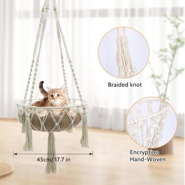 Макраме ліжко для котів, гамак для котів, гойдалка для котів, ручної роботи, підвісні гнізда для котів, діаметр 35 см