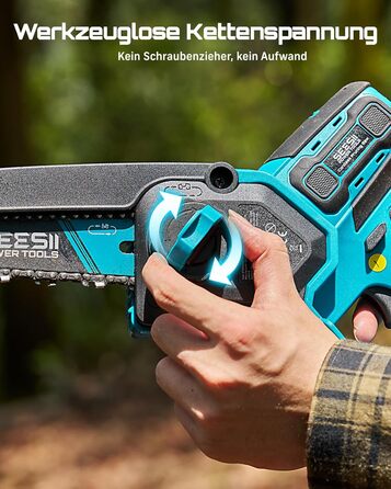 SEESII Безщіткова міні-пилка 6 дюймів, ручна акумуляторна пилка з 2 * 4000 mAh акумуляторами, одноручна акумуляторна пилка з автоматичним змащенням, сумісна з акумулятором Makita 18V, електрична пилка для дерева, гілок 6 дюймів безщіткова (6+8 дюймів безщ