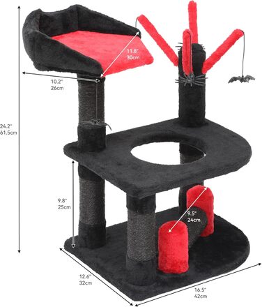 Кігтеточка YITAHOME Готичний XL, 160 см, з 4 колонами з сизалю, 1 дощечкою для шліфування, гамаком, 2 кулями-іграшками, платформами для сну, чорна