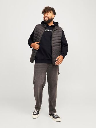 Чоловічий теплий худі з принтом JACK & JONES JJEOGO Basic — чорний, великий розмір (8XL), регулярний крій