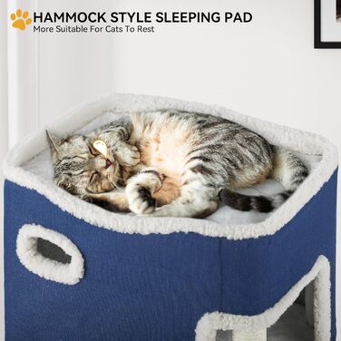 YITAHOME Cat House Indoor, Cat Bed for Indoor Cats, Cat Tunnel, Cat Cave, Small Scratching Post, Cat Furniture, Cat Bed Cave, cat caves, Cat Beds (Blue, with Platform)