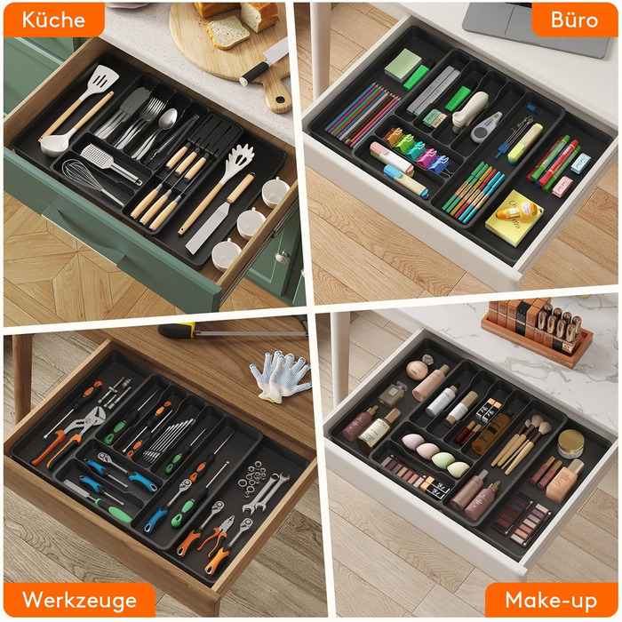 Органайзер для столових приборів Lifewit в шухляду, розсувний, з відділенням для ножів (40 см), чорний