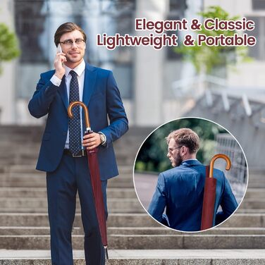 NINEMAX Large Windproof Umbrella - Wooden Handle Walking Umbrella for Men & Women - 16 Ribs Automatic Open - Burgundy