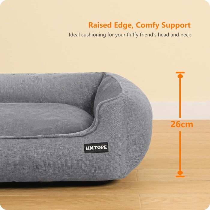 Ліжко для собак HMTOPE, м'яке диван-кімната для собак, подушка для собак, кошик для собак, знімний та пральний, світло-сірий, 110 x 86 x 26 см