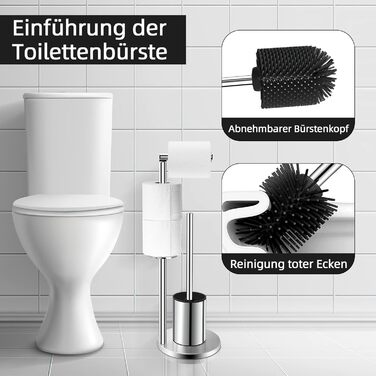 Тримач туалетного паперу з щіткою для унітазу з нержавіючої сталі 304 - сріблястий, 2-в-1