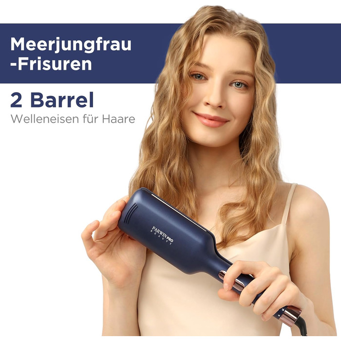 Welleneisen PARWIN PRO Meerjungfrau 32MM: великі локони, 4 температурні режими, швидке формування хвиль (Preußischblau)