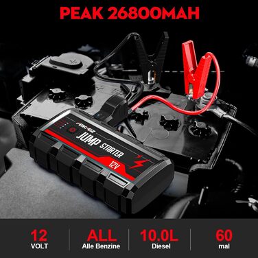 Powerbank Starthilfe 6000A: Зарядний пристрій для автомобіля 26800mAh, 12V, для бензинових та дизельних двигунів (до 10.0L), з LED ліхтариком та USB3.0 виходом