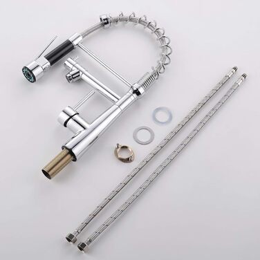 Змішувач кухонний LED Chrome з висувною лійкою, 360° поворот, 2 виходи, для кухні