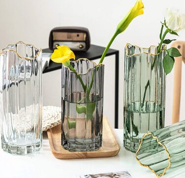 Висока скляна ваза для квітів, велика ваза-циліндр для декору столу (сіра, 12x12x30 см)