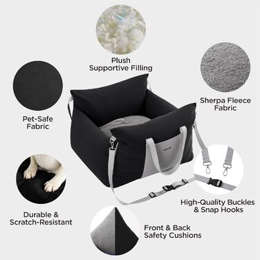 Автокрісло для собак Lesure - чорне, 58x56x33 см, з водонепроникним покриттям та кишенями