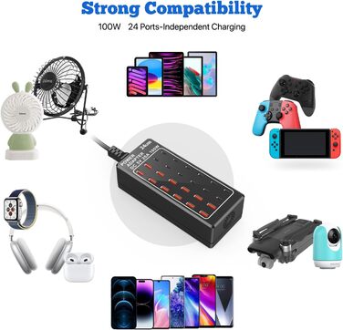 Зарядний пристрій USB-C на 24 порти 100W/20A, настільна USB-станція для iPhone, Samsung, Google, планшетів та ін.