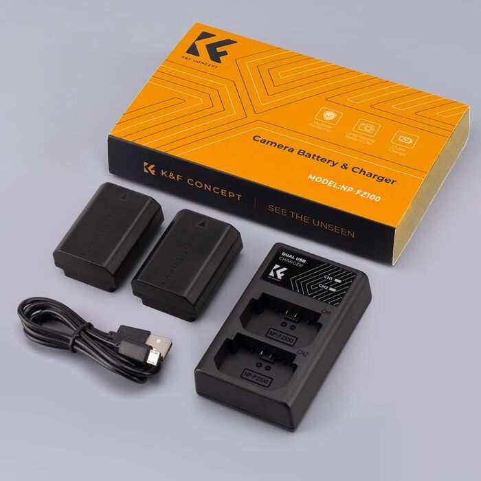 Запасний акумулятор K&F Concept NP-FZ100 (2 шт.) 2280mAh з USB зарядним пристроєм для камер Sony Alpha 9, A9R, A9S, A7RIII, A7 III, A7RIV, ZV-E10ii
