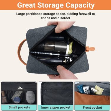 Чоловічий дорожній туалетний набір Elviros, подарунок для чоловіків, з можливістю підвішування, Dopp Kit, водонепроникний, з PU-шкіри, велика місткість, для подорожей та ванної кімнати (Морська синя, поверхня з PU-шкіри)