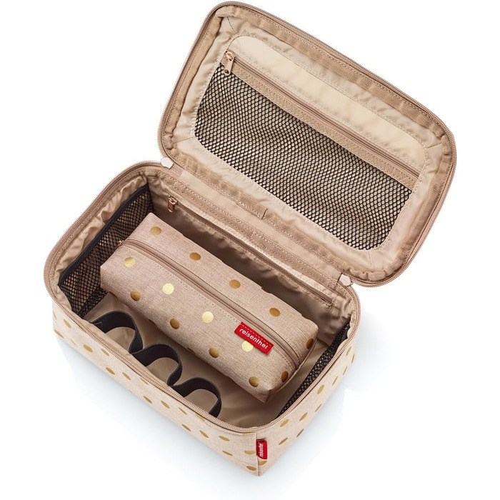 Подарунковий набір косметичок reisenthel Beautycase: косметичка та прямокутна сумка Metallic Dots Coffee (17x18x17 см та 21x8x4 см)