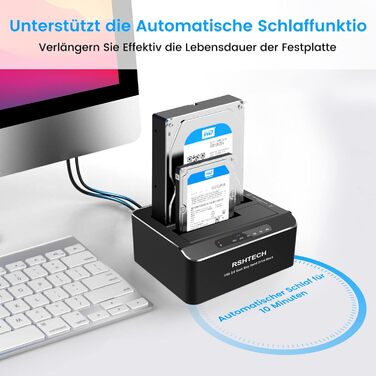 Док-станція для жорстких дисків RSHTECH з двома відсіками, USB 3.0, алюміній, підтримка 2.5/3.5